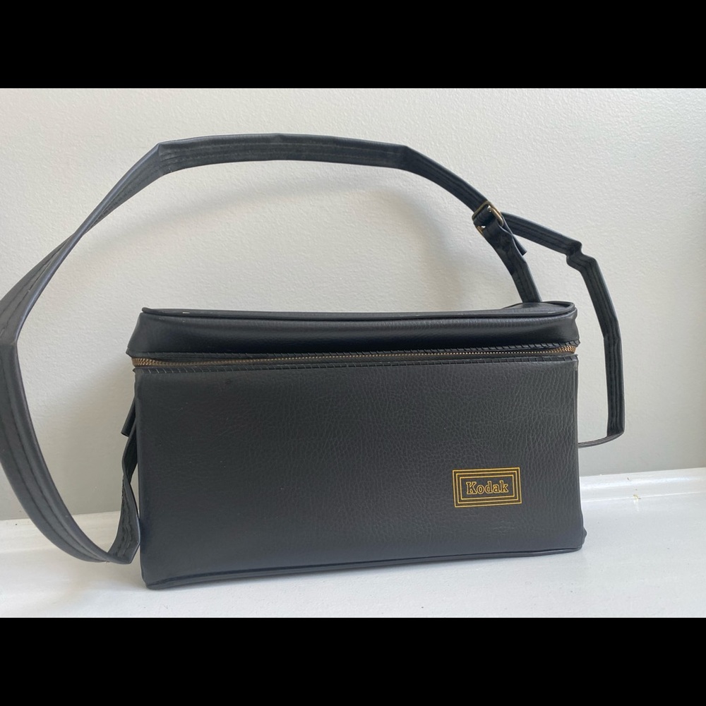 Kodak Vintage Black Leather Camera Bag Case w/ Shoulder Strap Universal